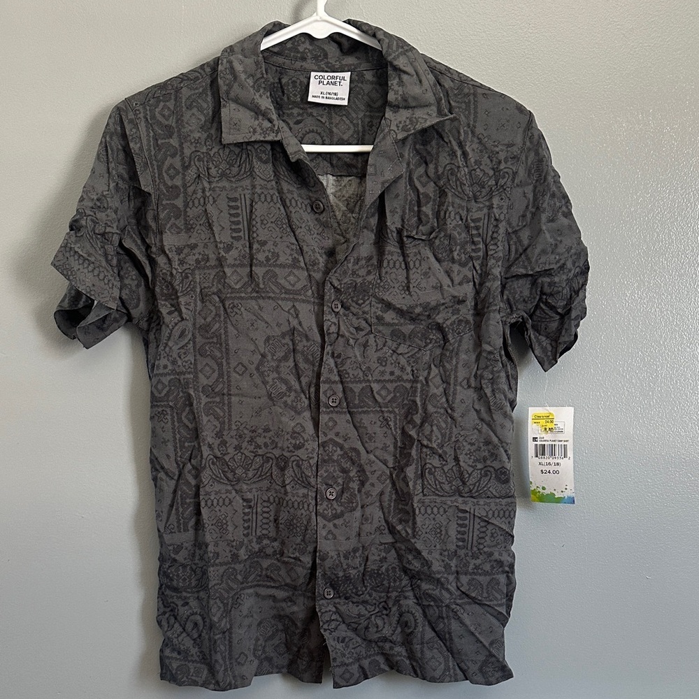 Kids Charcoal Patterned Button Down Shirt